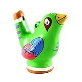 Beautiful Chirping Ceramic Ocarina Whistle Bird - Clay Fired and Hand-Painted in Peru (1 Green Bird)