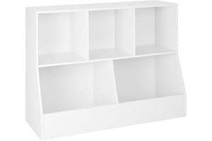 DINZI LVJ Toy Storage Organizer, Kids Bookshelf, Wood Toy Storage Cabinet, 5 Cubby Children Bookcase, 39.4" L Toddler Book Shelf for Playroom, Living Room, Nursery, Hallway, School, White