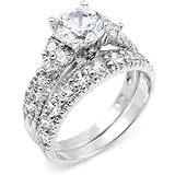 Sterling Silver Cubic Zirconia CZ Wedding Engagement Ring Set Sz 6