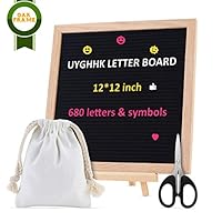 UYGHHK Felt Letter Board 12x12 inches Changeable Letter Board Super Bundle with 680 White & Gold & Pink Letters, Numbers, Emojis, Black Felt Message Board, Bonus Stand, Scissors, Storage Bag Oak Frame