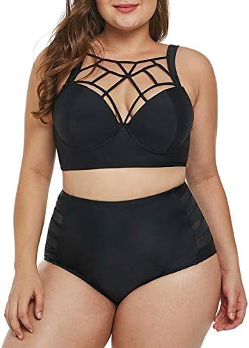 Women's Plus Size Bathing Suit Strappy High Waist Bikini Swimsuit M-XXXL