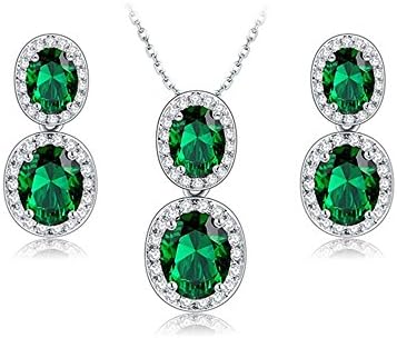 TIDOO Noble Double Green AAA Zircon Pendant Necklace, Drop Earrings Jewelry Set