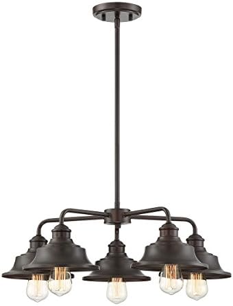 Trade Winds Lighting TW10052ORB 5 Light Vintage Industrial Hanging Ceiling Pendant Chandelier with Metal Shades, 60 Watts, in Oil Rubbed Bronze