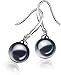 PearlsOnly - Yoko Black 7-8mm AAAA Quality Freshwater 925 Sterling Silver Cultured Pearl Earring Pair