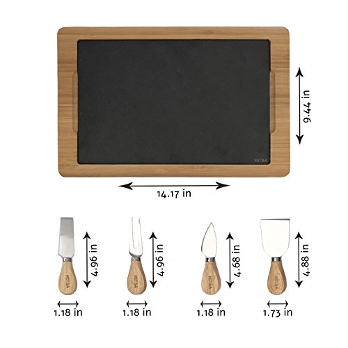 Cheese Board and Cheese Knife Cutlery Set by MiTBA – Cheese & Charcuterie Serving Tray Made of Natural Bamboo and Slate Stone Platters. Perfect Gift for Anniversary, Housewarming & Birthday Parties. - Thumbnail 3