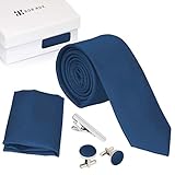 Bundle Monster 4pc Matching Dark Blue Design Mens Fashion Suit Accessories Set