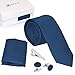 Bundle Monster Mens Skinny Tie Package, Slim Thin Necktie 4pc Set, for Men's Suit Accessories and Business Attire, Complete Set Kit for Weddings, Graduation, Father's Day and Holidays - Dark Blue