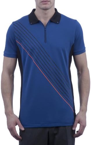 Glenmuir Men's Zip Neck Performance Golf Shirt with Contrast Panel Detail and Printed Front Stripe Design-Maelstrom-Medium