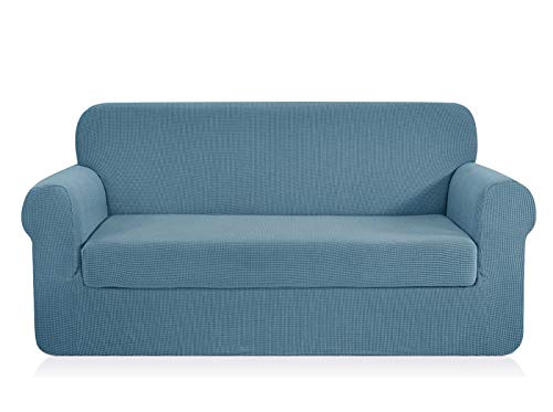 CHUN YI Jacquard Oversize Sofa Covers 2-Piece Stretch Polyester Spandex Fabric XL Couch Slipcover,4 Seater Cushion Sofa Furniture Protector for Couch (XL Sofa, Smoky Blue)