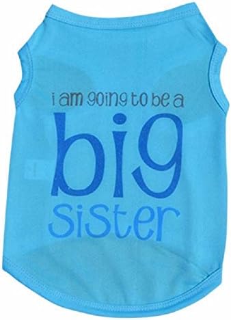 Small Dogs Big Sister Shirt Vest Clothes Summer Spring Apparel Costumes Size Small Large (L, Blue)