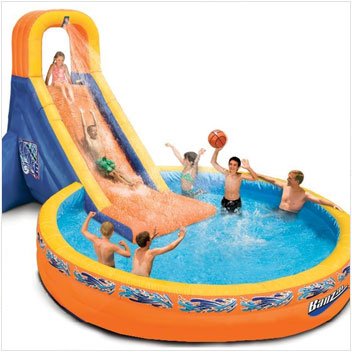 Banzai The Plunge Water Slide - Water Toy with Attached 12ft Diameter Pool, Perfect for Summer, Pool Parties - Blower Motor Included - 21.4 L x 12 W x 9.5 H