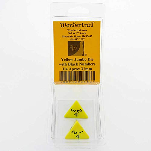 Yellow Jumbo Dice with Black Numbers D4 31mm (1.25in) Set of 2 Wondertrail