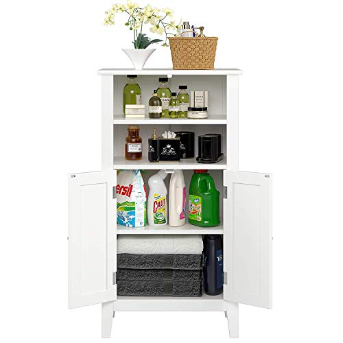 Homfa Bathroom Floor Wooden Storage Organizer with Double Doors