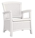 Suncast Elements Club Chair with Storage - Lightweight, Resin, All-Weather Outdoor Storage Chair - Built in Storage Capacity up to 11 lbs. - White