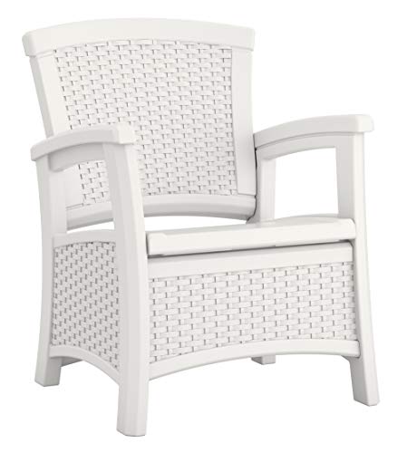 Suncast Elements Club Chair with Storage - Lightweight, Resin, All-Weather Outdoor Storage Chair - Built in Storage Capacity up to 11 lbs. - White