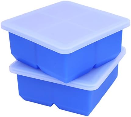 Bella Ice Cube Molds &amp; Trays- Lidded Ice Cube Trays. Set of 2 Big Square Ice Cube Trays, Color Blue with Covers. 2 Inches Cavity Ice Cubes for Fridge Fruit, Drink, Cocktails and Smoothies