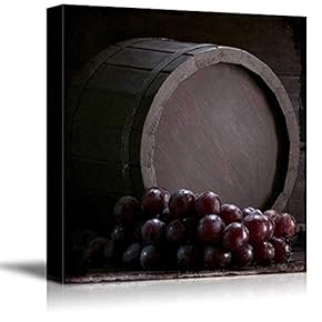 Square Canvas Wall Art - Wooden Barrel and Grapes Wine Concept - Giclee Print Gallery Wrap Modern Home Art Ready to Hang - 12x12 inches