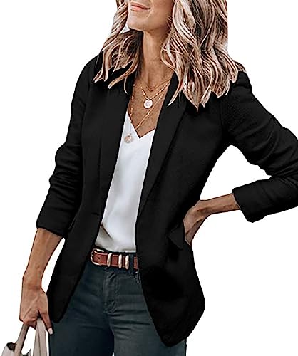 Blazer Jackets for Women Business Casual Lapel Button Cardigans Open Front Long Sleeve Work Office Blazers Jacket Suit Black