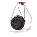 AOLVO Rattan Purse for Women Handwoven Round Rattan Bag Straw Beach Bag with Leather Straps - Black Retro Natural Straw Tote Bag Crossbody Bag Gift for Ladies