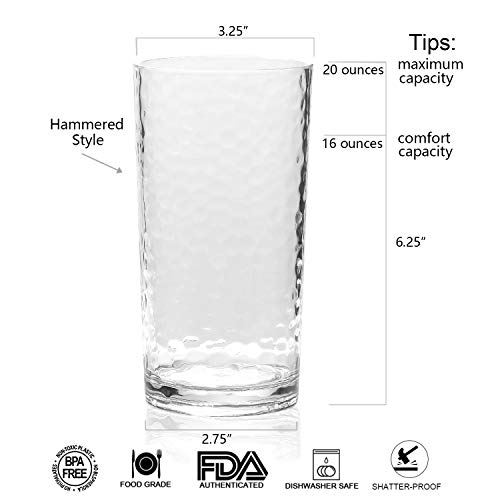14-ounce and 20-ounce Acrylic Glasses Plastic Tumbler, set of 8 Clear - Hammered Style, Dishwasher Safe, BPA Free
