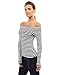 PattyBoutik Women's Off Shoulder Long Sleeve Top (Black and White XS)