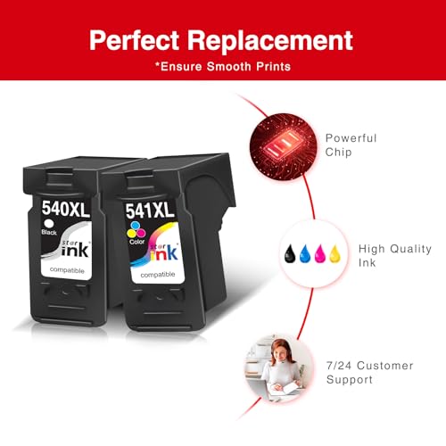 540XL 541XL Ink Cartridges Twin Pack High Yield Replacement for Canon 540 541 Ink Cartridges, PG-540XL CL-541XL Black & Colour Ink for Pixma TS5150 TS5151 MG3600 MG3650 MG3650S TS5100 MG4250 MX475
