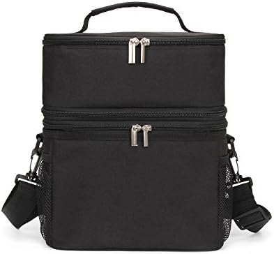 BEDT Large Reusable Insulated Lunch Bag for Adult,Men,Women Outdoor Picnic Cooler Bag Detachable 2 in 1 Double Deck Lunch Box,Black