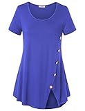 Women Tunic Tops,Vivilli Short Sleeve Crew Neck Curved Hem Split Side A Line Loose Blouse T Shirts Blue X-Large
