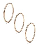 LOYALLOOK 3pcs 1mm Stainless Steel Women's Plain Band Knuckle Stacking Midi Rings Comfort Fit Rose Gold Tone 9#
