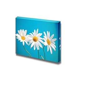 Canvas Prints Wall Art - Summer Daisies on a Blue Background | Modern Wall Decor/Home Decoration Stretched Gallery Canvas Wrap Giclee Print. Ready to Hang - 12" x 18"