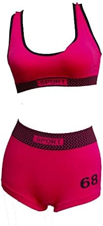 Aoneitem Sports Yoga Bra and Boy Short Set,Padded Seamless High Impact Support for Workout Fitness(Black;Fuchsia)