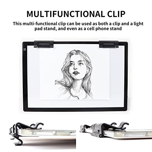 TOHETO A2 Light Pad Super Thin 7mm Portable Stepless Dimmable Brightness Large Light Box Copy Board for Diamond Painting Weeding Vinyl with 2 Multi-Functional Clips 12V 2A Adapter (23.7''x15.8'')