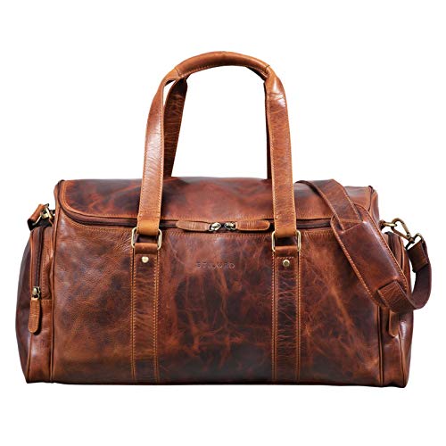 STILORD-Myles-Vintage-Reisetasche-Herren-Leder-Weekender-zum-Umhaengen-Overnight-Duffle-Bag-Grosses-Reisegepaeck-XL-echtes-Rindsleder-FarbeKara-Cognac