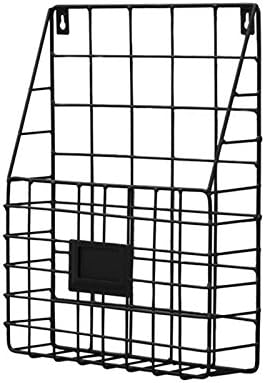 Perfectshow Metal Iron Wire Magazine Newspaper Wall Storage Baskets Decorative Hanging Rack Black