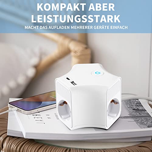 RealMade Steckdosenleiste mit USB, 3-Fach Mehrfachsteckdose mit 1 USB und 1 TYP-C Anschluss (5V/2.4A), 1,5M Kabel Steckerleiste mit Schalter, Steckdosen Kindersicherung, Wandmontage für Reisen, Weiß
