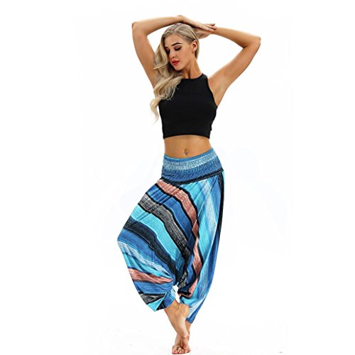 Yoga Pants,Women Casual Loose Yoga Trousers Baggy Boho Aladdin Jumpsuit Harem Pants (Light Blue, Free Size)