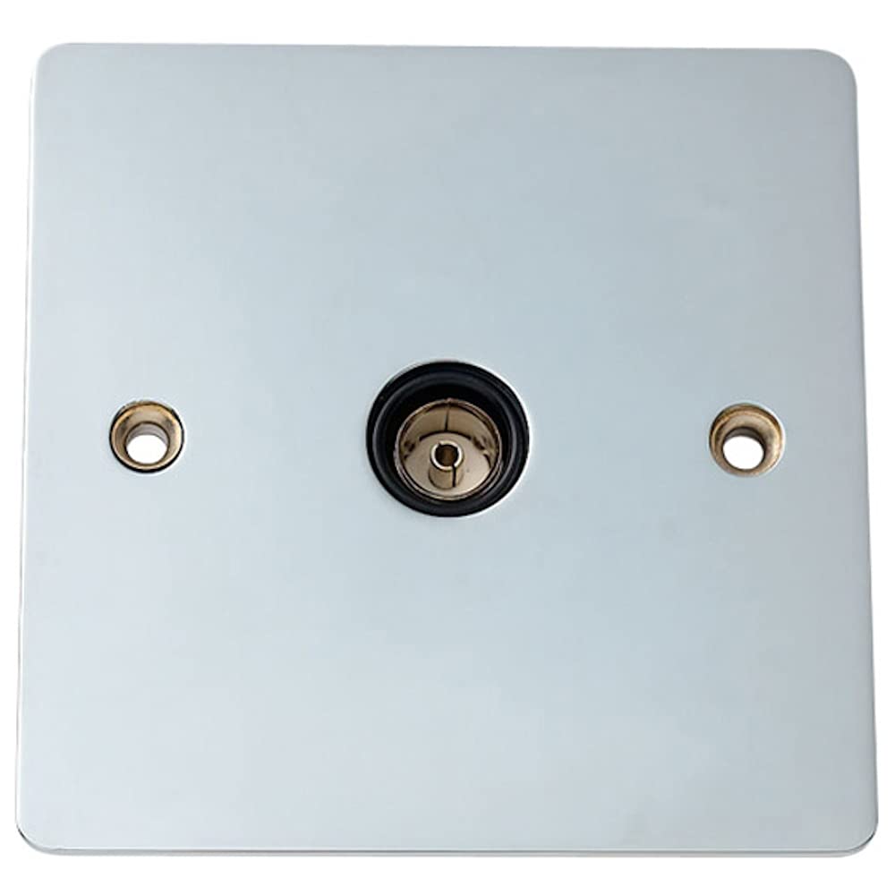 Merriway BH02967 Flat TV Socket with Black Insert - Bright Chrome Plated