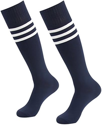 Suniga buaswa Womens Mens Athletic Long Tube Team Socks 2 Pairs Navy with White Stripes