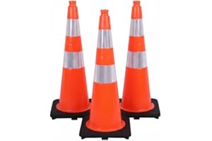 Traffic Kontrol 3 Pack 28" Inch Orange Traffic Safety Cones with Dual Reflective Collars - High Visibility Industrial Pylons 