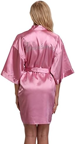 KimonoArt Satin Rhinestone Short Kimono Robe For Bridesmaid Pred XL