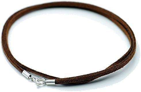 Bi 平革紐 フラット 爆安プライス レザーチョーカー メンズ 3mm ブラウン シルバー925クリップ ネックレス 40cm