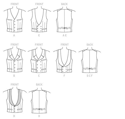 BUTTERICK PATTERNS B6339 Single or Double-Breasted Vests, XM (Small-Medium-Large)