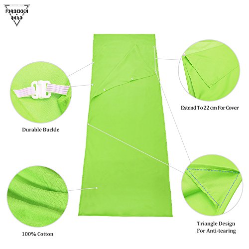 Forbidden Road Sleeping Bag Liner Sleep Sheet Sleep Sack Camping Travel Liner with Pillow Cover Cotton Soft Healthy Clean Extreme Roomy - 2 Sizes 4 Colors (Green, Medium)