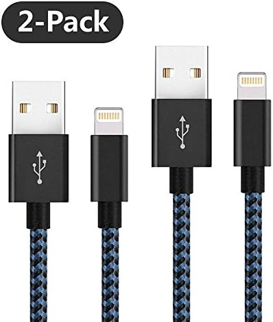 Lightning Charging Cable, 2Pack 3ft iphone Nylon Braided Cord USB to Lightning Charger Cable for iPhone X / 8 / 8 Plus / 7 / 7 Plus / 6 / 6 Plus / 5S,iPad,iPod Nano 7 (BlueBlack)