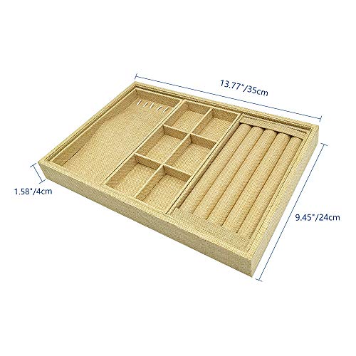 DesignSter Linen Jewelry Organizer Tray 4 in 1 Drawer Insert Trays/Dresser Removable Stackable