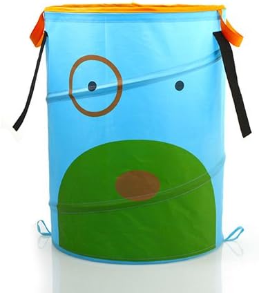 Foldable Folding Clothes Toy Nylon Storage Baskets Laundry Basket Cartoon Design (Light Blue)
