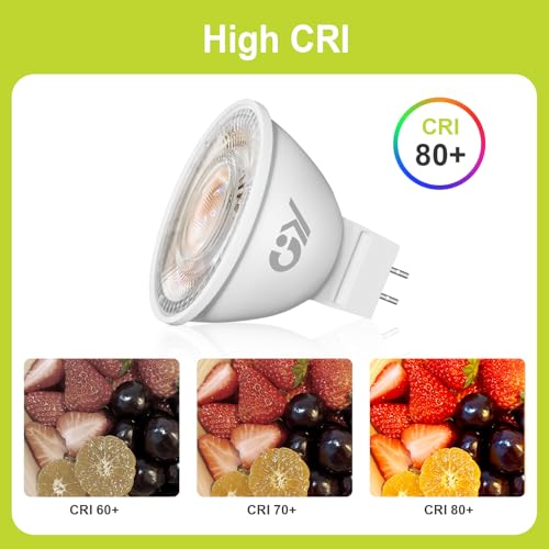 GY GU5.3 MR16 12V Spotlight LED Bulb 3.8W, Equivalent 60W Low Consumption, Warm White 2700K, 663 Lumens, Narrow Beam Angle 36° Spotlight, Non-Dimmable, Pack of 12