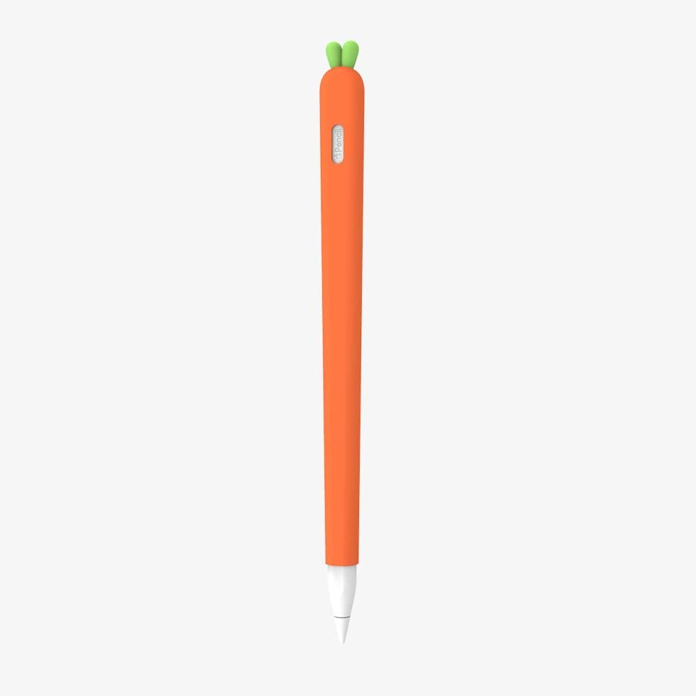 for iPencil Case Cover Silicone Sleeve Compatible with Apple Pencil 2nd Generation, Cute Carrot Design Silicone Soft Protective Cover Accessories with Pencil Tip Cover (Orange)