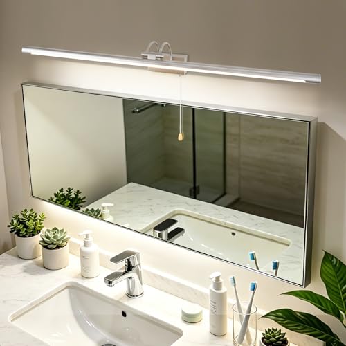 TYhogar LED Bathroom Mirror Lamp Nickel 90 cm 16 W 1820LM, Wall Sconce with Swivel Arm and Switch, Lighting for Cabinet and Vanity