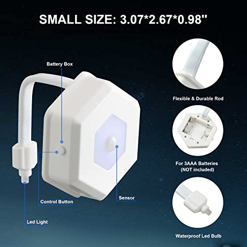 Toilet Night Light 2 Pack, Motion Sensor Activated LED Lamp, 8-Color Toilet Light up for Bathroom Decor, Kids Bathroom Set Cool Stuff (2 Pack)
